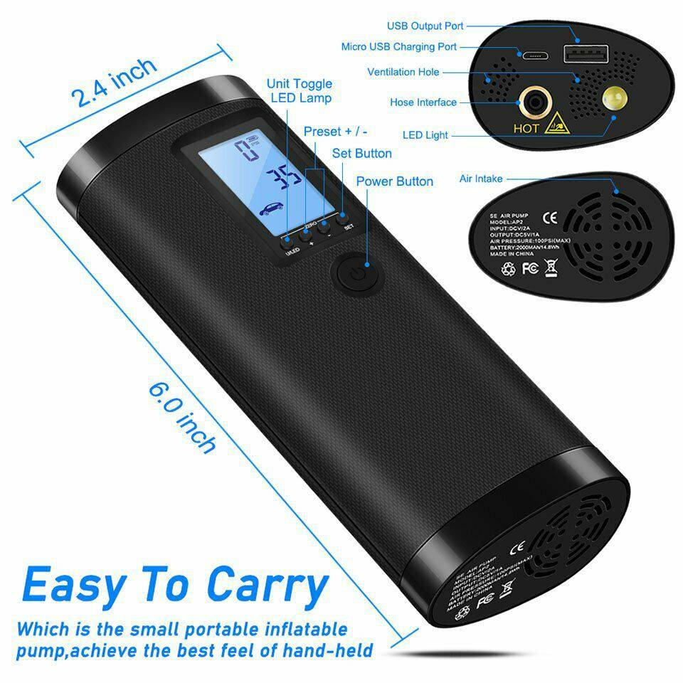 Rechargeable Electric Air Compressor Car Bicycle Inflator Tire Pump Portable - Battery Mate
