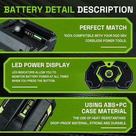 Replacement EGO Lithium-Ion Battery 56V 5.0Ah with Fuel Gauge - Compatible w/ All EGO Tools - Battery Mate