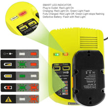 Load image into Gallery viewer, Ryobi One Plus Battery Charger P117 Replacement | 18V-12V Dual Chemistry IntelliPort - Battery Mate