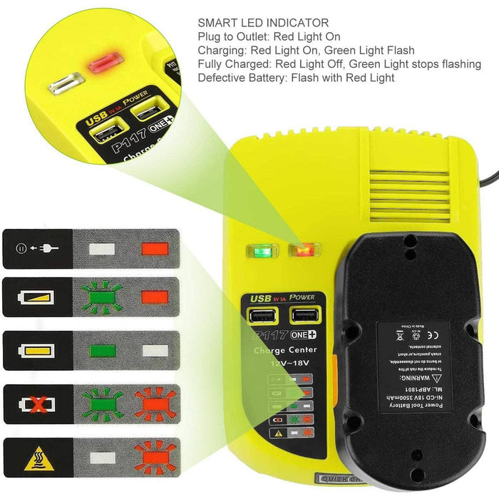 Ryobi One Plus Battery Charger P117 Replacement | 18V-12V Dual Chemistry IntelliPort - Battery Mate