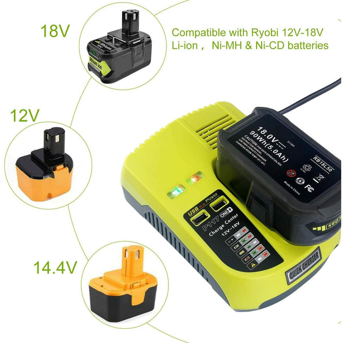 Ryobi One Plus Battery Charger P117 Replacement | 18V-12V Dual Chemistry IntelliPort - Battery Mate