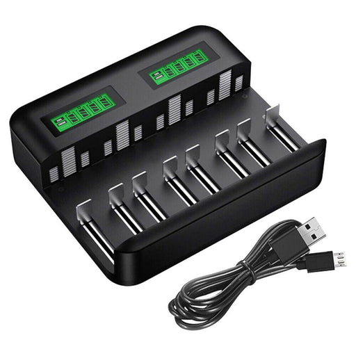 Smart Battery Charger 8 Slots LCD Display For AA/AAA/C/D Rechargeable Batteries - Battery Mate