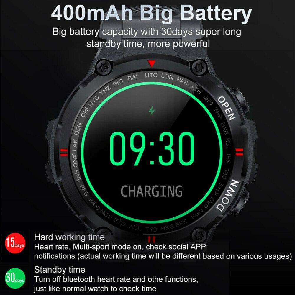 Smart Watch for Men with Bluetooth Call Sports Heart Rate Blood Pressure Oxygen Monitor | Black - Battery Mate