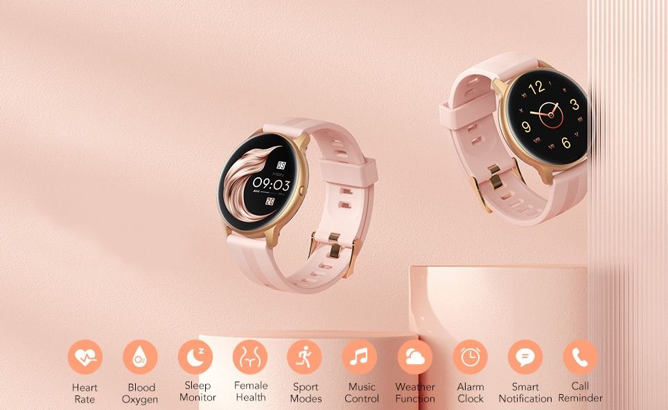 Smart Watch for Women, Smartwatch for Android and Ios Phones IP68 Waterproof - Pink - Battery Mate