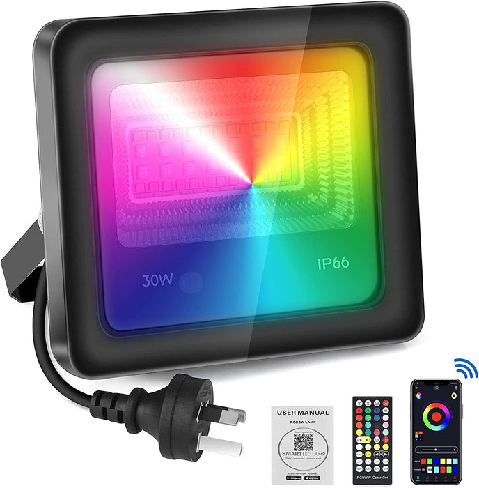 Smart Waterproof RGB Flood Light Bluetooth Colour Changing with APP Control (30W) - Battery Mate