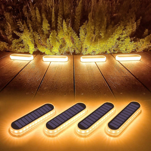 Solar Deck Lights, 4 Pack 40LM Solar Powered Step Lights, LED Dock Lights Outdoor In-Ground Lights IP68 Waterproof Auto ON/Off for Garden Stairs Driveway Pathway Lighting - Battery Mate