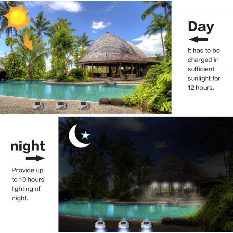 Solar Deck Lights Blue Color Waterproof 6 LED Driveway Safety Light for Pathway - Battery Mate