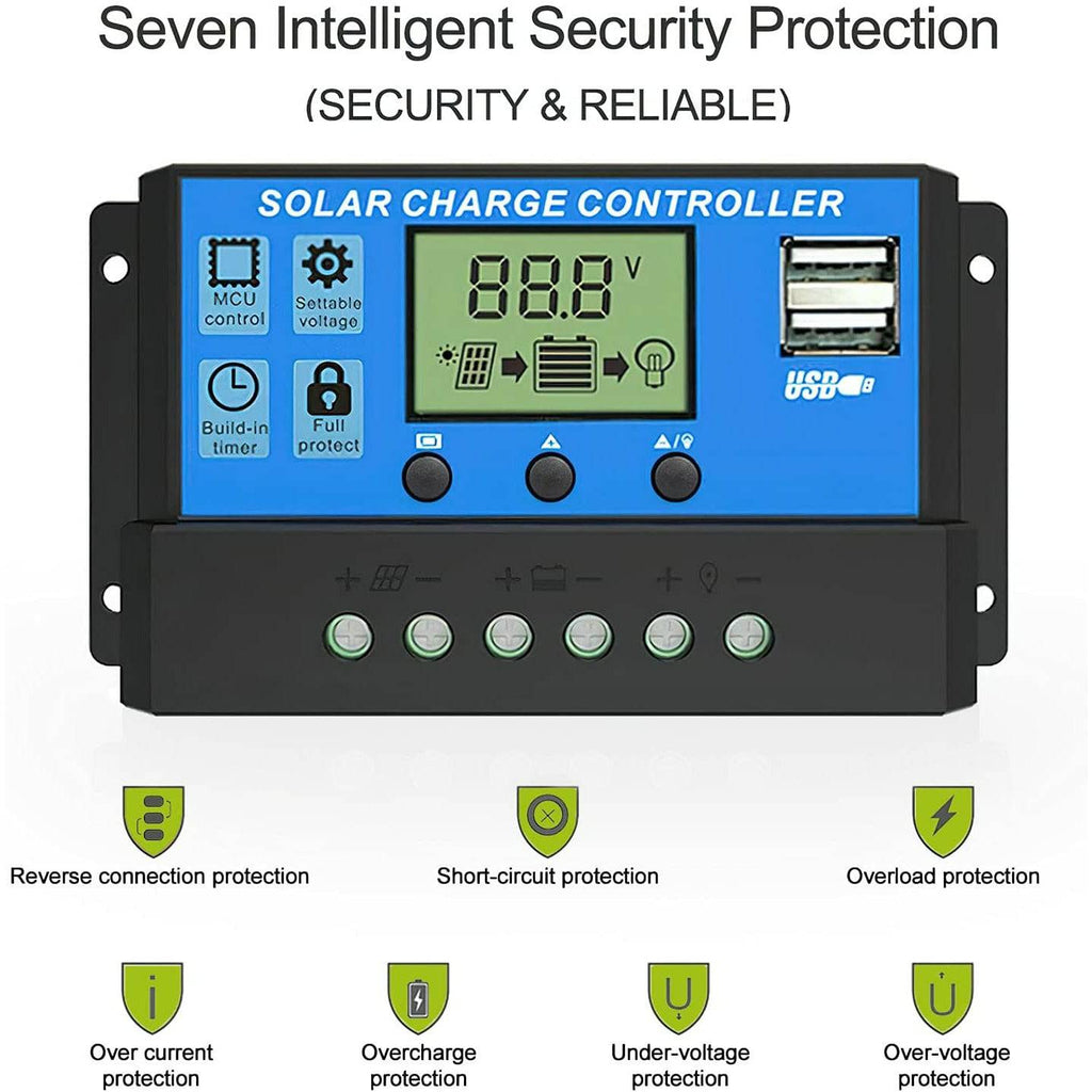 Solar Panel Charge Controller Regulator 12V/24V auto dual USB 20A Battery PWM - Battery Mate