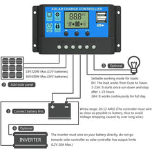 Load image into Gallery viewer, Solar Panel Charge Controller Regulator 12V/24V auto dual USB 20A Battery PWM - Battery Mate