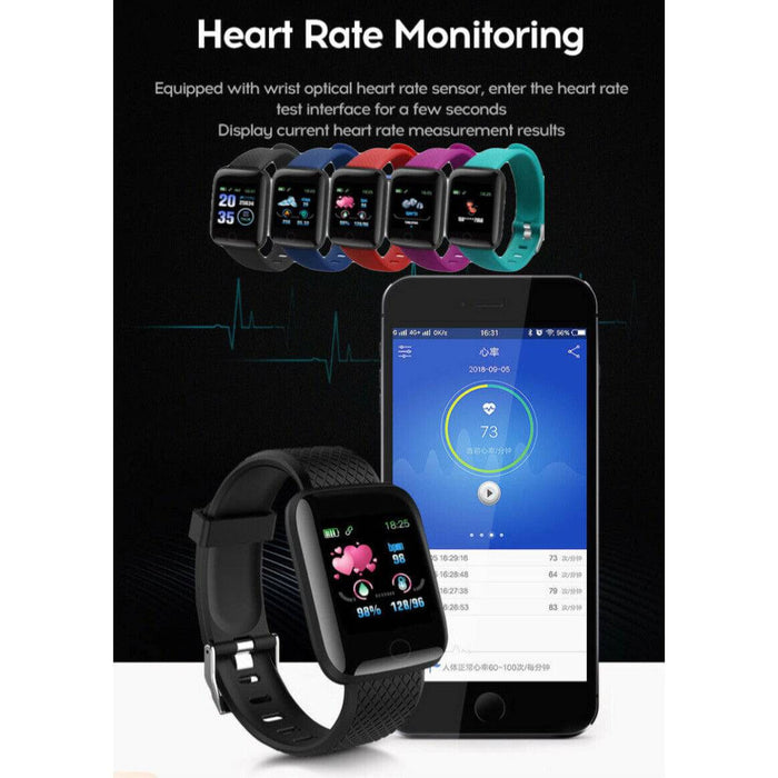 Smart Watch 119plus Intelligent Watch Ip67 Waterproof Heart Rate Bracelet  Sports Band - Black