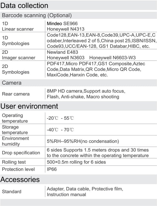 T80 Handheld Terminal Device PDA Barcode Scanner - Bluetooth, WiFi, WLAN - Battery Mate