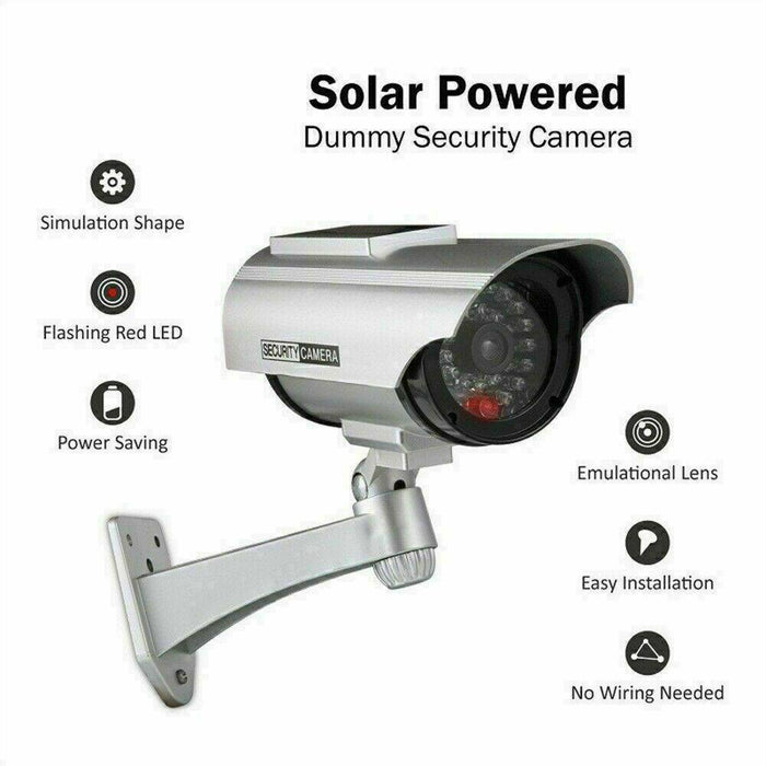 Solar Power Dummy Fake Security Camera Outdoor Blinking LED Light Surveillance - Battery Mate