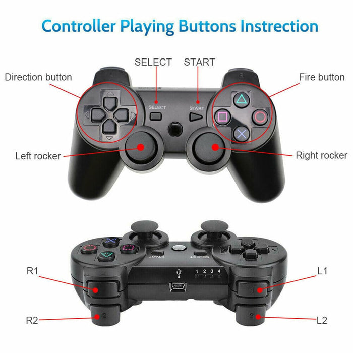 Tavice Twin Pack Bluetooth Ps3 Compatible Wireless Controller Black Ps3813bt X2 - Battery Mate