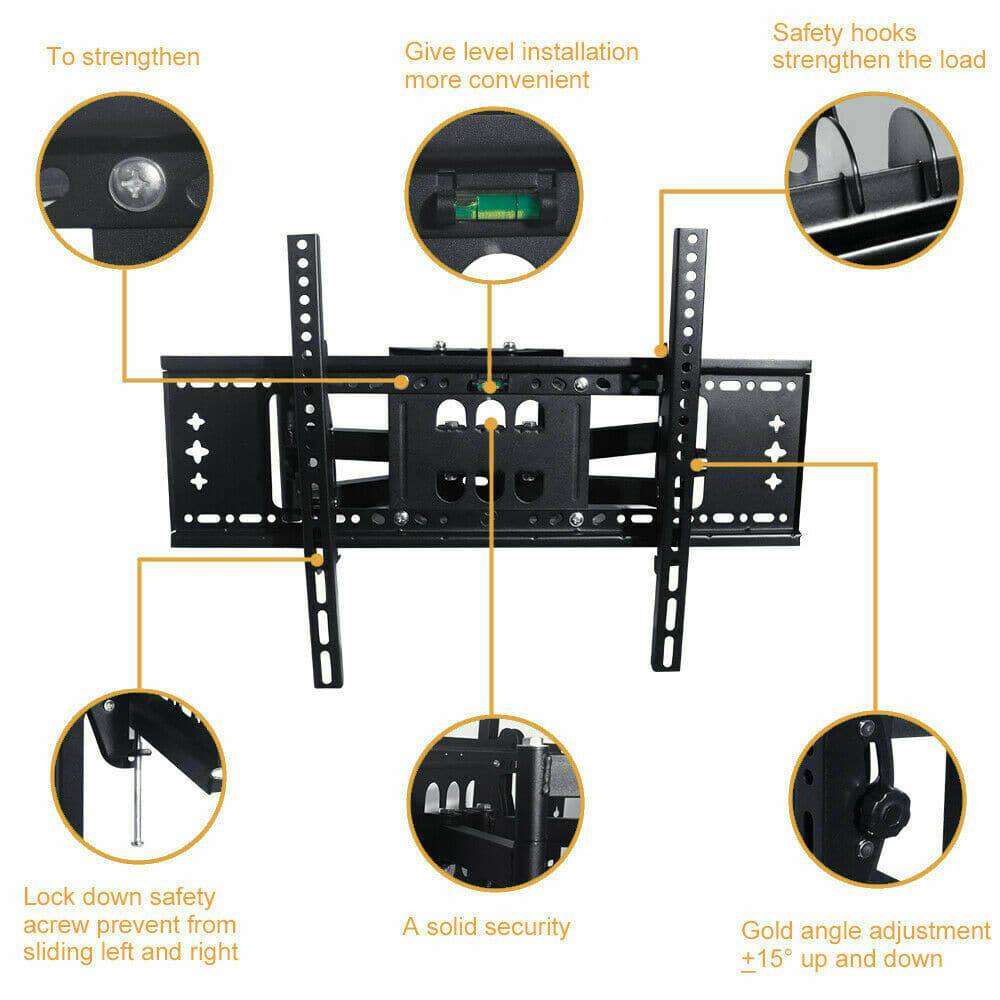 TV Wall Mount Bracket Full Motion Tilt Swivel Pivot 32 40 43 50 55 60 65 70 Inch - Battery Mate