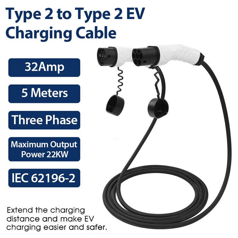 Type2 to Type2 EV Charging Cable 32A 480V for 22KW 3 phase - Battery Mate