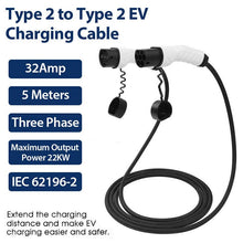 Load image into Gallery viewer, Type2 to Type2 EV Charging Cable 32A 480V for 22KW 3 phase - Battery Mate