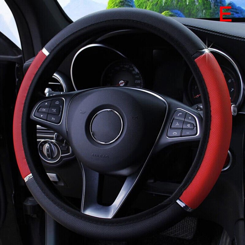 Universal 15" 38cm Leather Black Red Auto Car Steering Wheel Cover Non-slipS.GA - Battery Mate