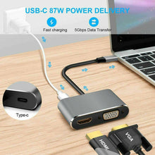 Load image into Gallery viewer, USB C to 4K HDMI VGA Multiport Adapter 4-in-1 Hub USB 3.0 Charging Power PD Port - Battery Mate