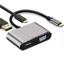Load image into Gallery viewer, USB C to 4K HDMI VGA Multiport Adapter 4-in-1 Hub USB 3.0 Charging Power PD Port - Battery Mate