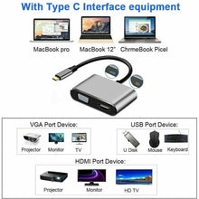 Load image into Gallery viewer, USB C to 4K HDMI VGA Multiport Adapter 4-in-1 Hub USB 3.0 Charging Power PD Port - Battery Mate