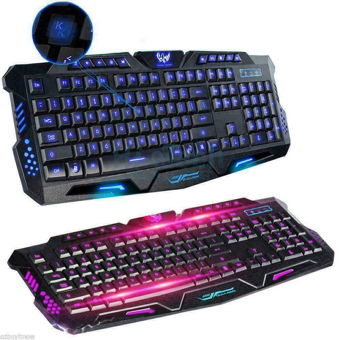 USB Gaming Keyboards LED Backlit 3 Colors Backlight Illuminated - Battery Mate