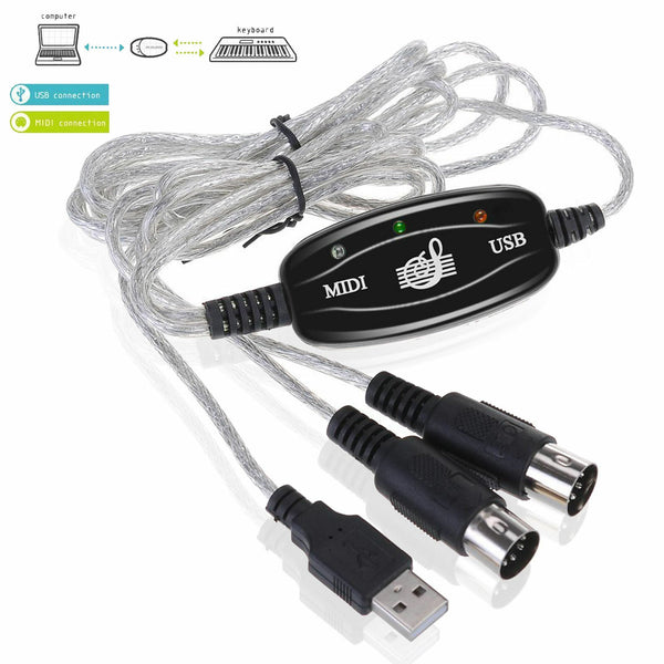 USB IN-OUT MIDI Interface Cable Converter PC to Music Keyboard Adapter ...