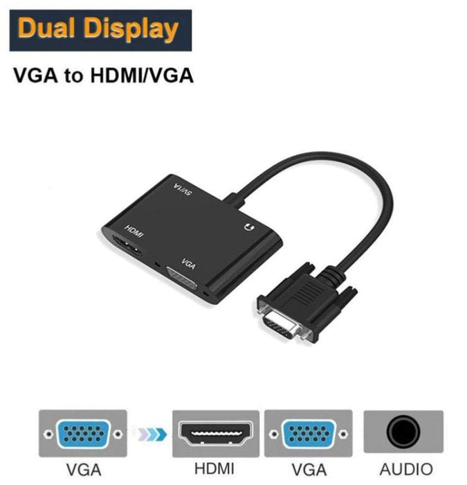 VGA to HDMI VGA Adapter Dual Display 1080P Converter Splitter with Charging Cable and 3.5mm Audio Cable - Battery Mate