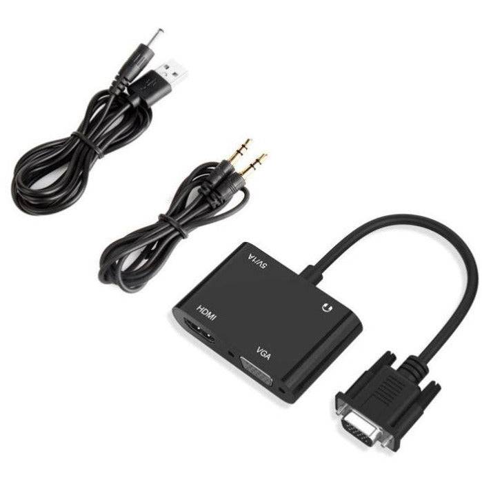 VGA to HDMI VGA Adapter Dual Display 1080P Converter Splitter with Charging Cable and 3.5mm Audio Cable - Battery Mate