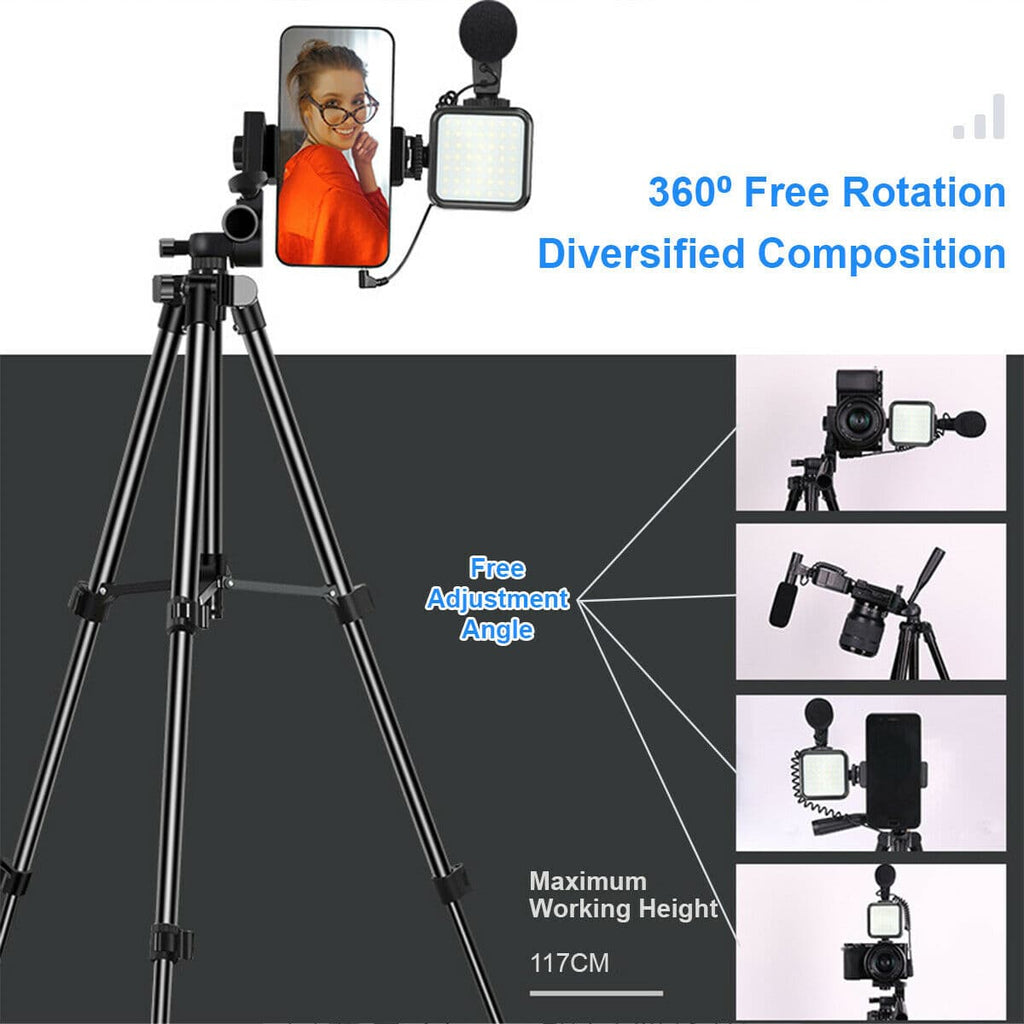 Vlogging Kit LED Light Mobile Phone Video Selfie Stand Holder Tripod - Battery Mate