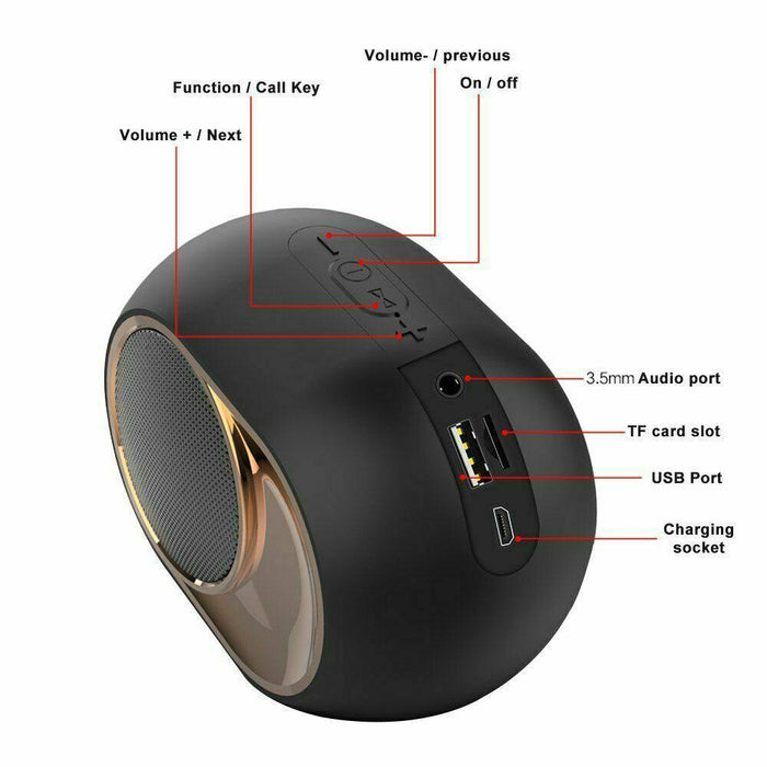 Wireless Bluetooth 5.0 Speaker TF/ Udisk/AUX/FM 3D Stereo Super Bass Subwoofer - Battery Mate
