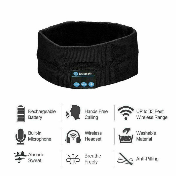 Wireless Bluetooth Headband Earphone Stereo Sport Headphone Headset GYM Sleep | Black - Battery Mate